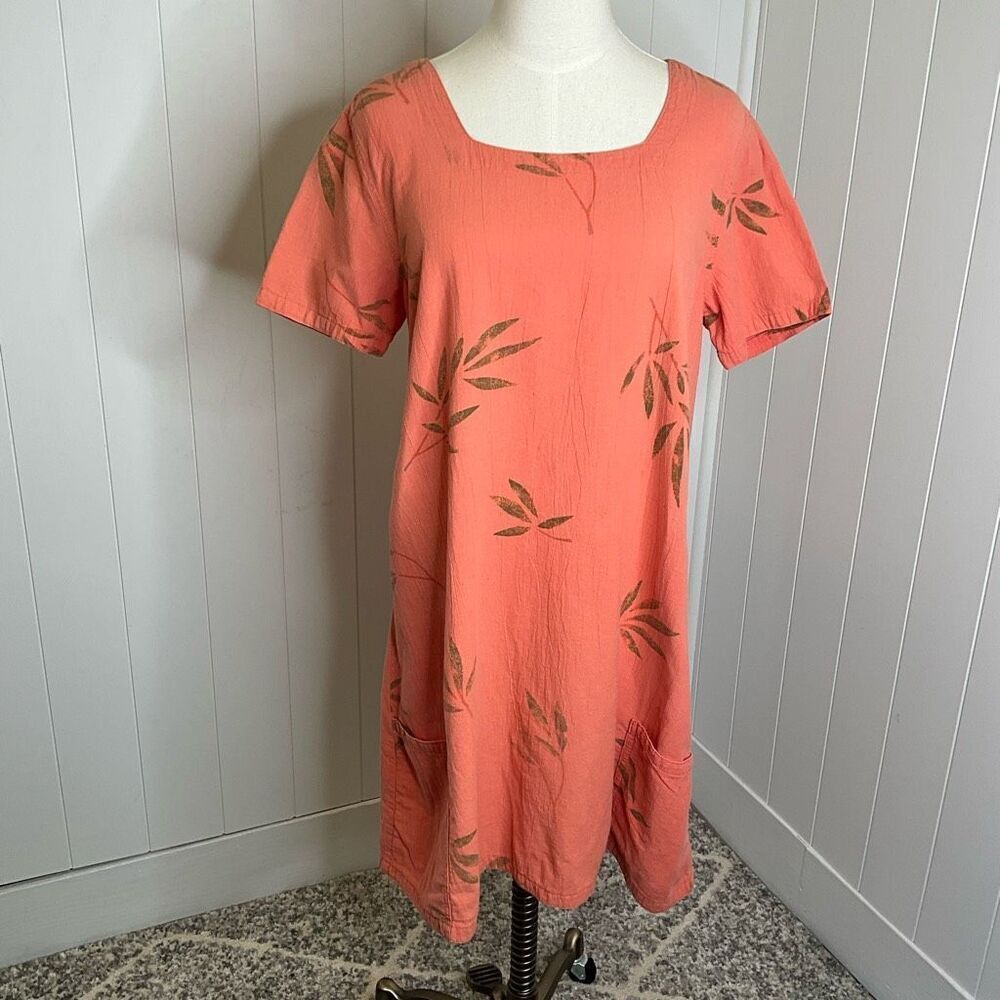 Color Me Cotton CMC Womens Size Small Mini Dress Orange Floral Short Sleeves